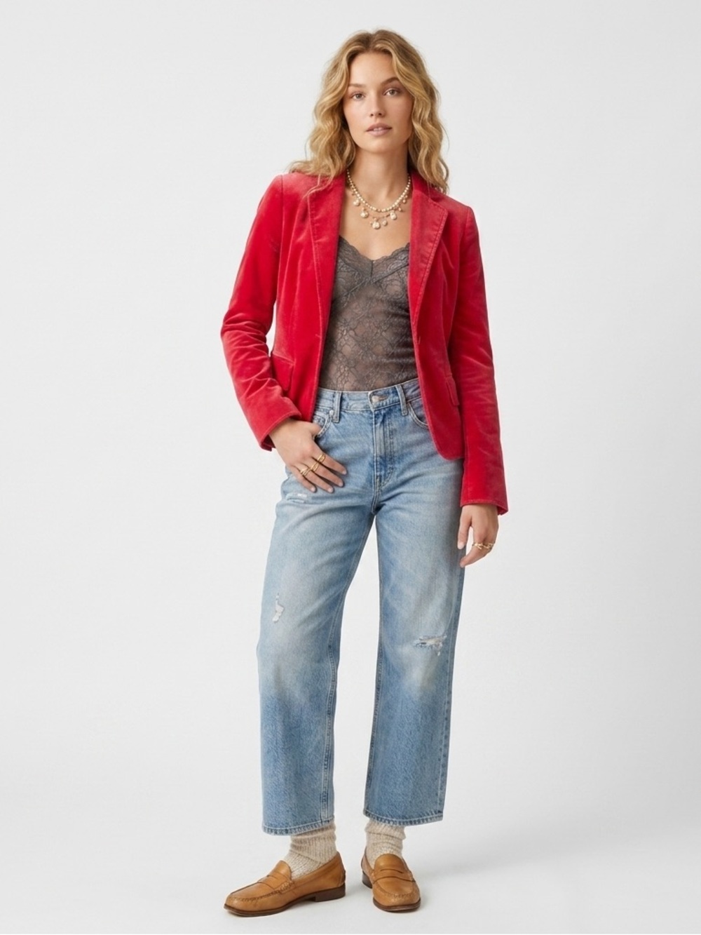 J. Crew Women's Tomato Red Velvet Blazer
